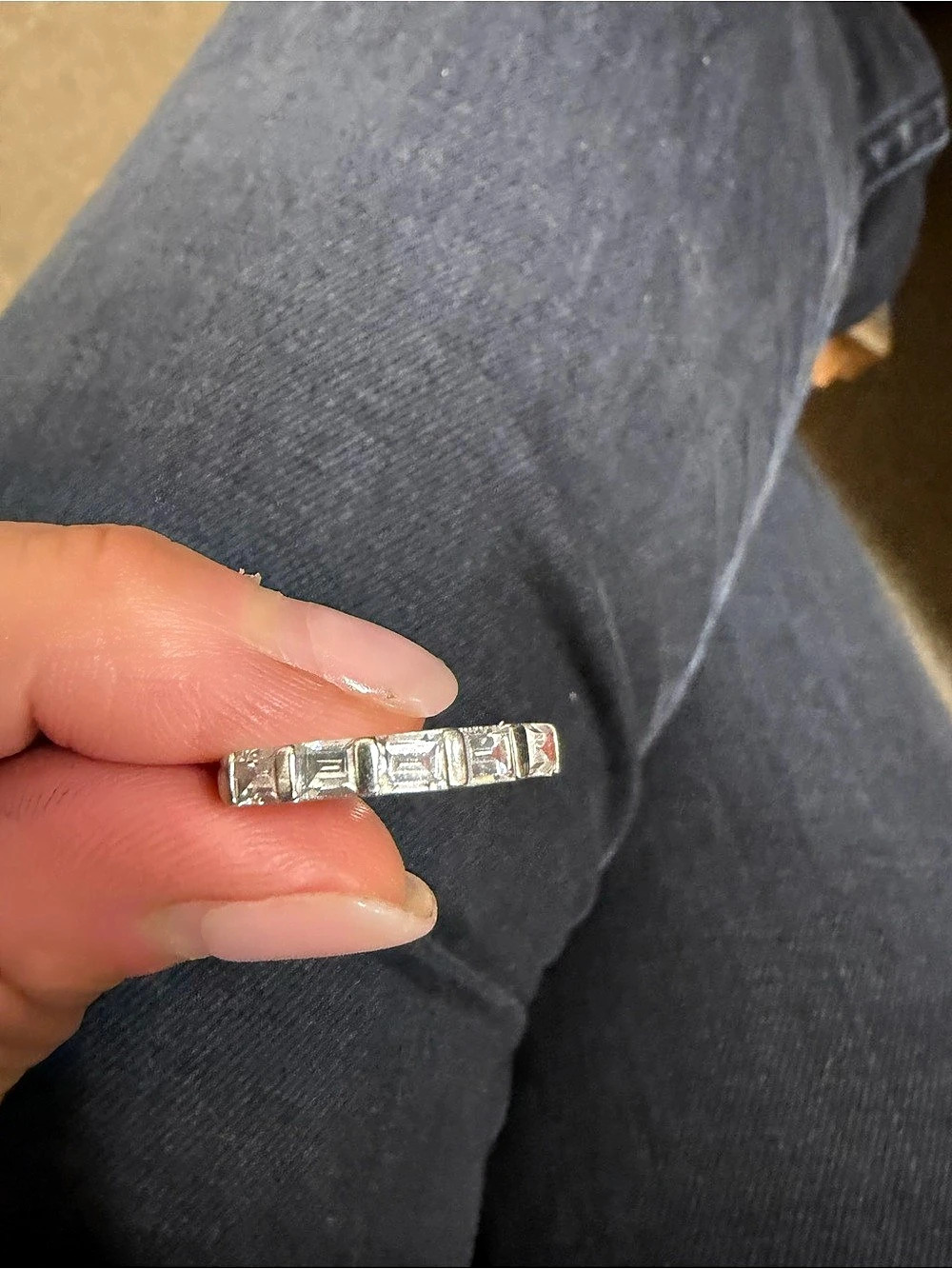 925 Sterling Silver Silver 5 CZ Stone Rectangular Stone Ring Like New